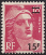 Timbres de France - 1954 - Yvert et Tellier n°968 - Marianne de Gandon - 15frs sur 18frs rose carminé